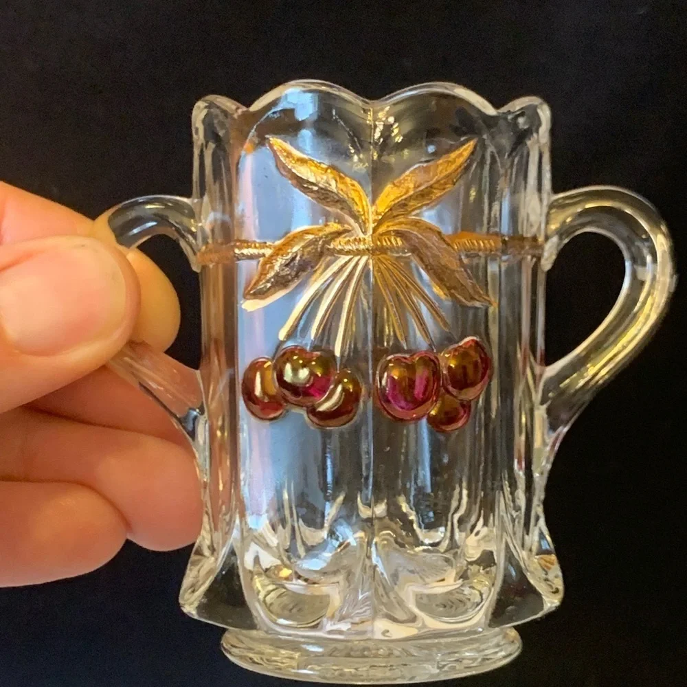 Vintage Mosser Glass Northwood Cherry & Cable Thumbprint Vase Celery Or Spooner